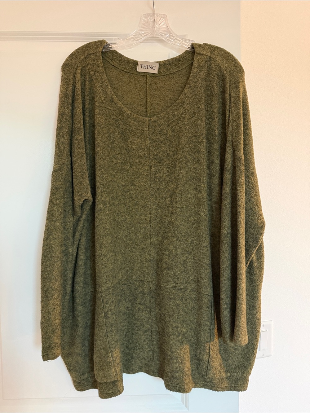 SUPER SOFT! Italian Olive Scoop-Neck Oversized Knit Sweater with Pockets